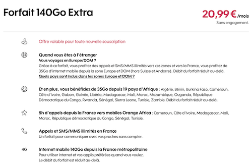 Série Spéciale Sosh Extra à 20,99€/mois, avec des appels vers l'Afrique et de la Data depuis l'Afrique