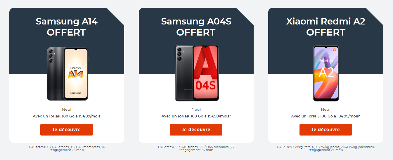 Samsung Galaxy A14 OFFERT avec Forfait 100Go 19€99/mois - Auchan Télécom