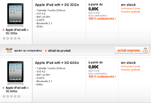 Promo Tablette Tactile : 100€ remboursés pour l'achat d'une tablette 3G+  sur Orange