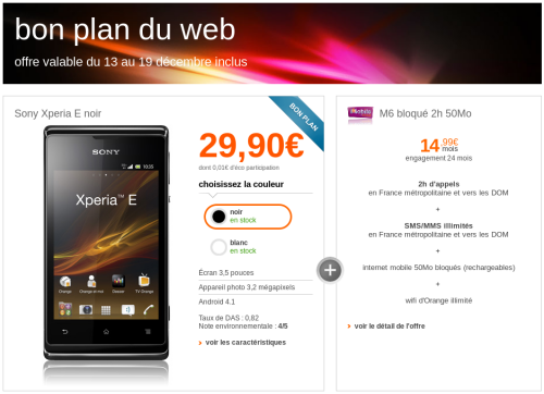 M4gic Noël d'Orange - Sony Xperia E en bon plan du web M6 Mobile